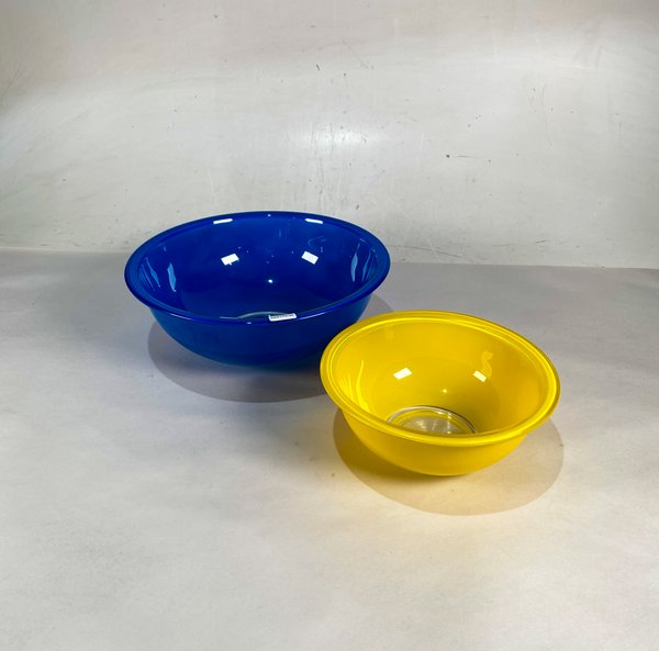 Dos Fuentes Pyrex Circulares Azul y Amarilla - imagen 1