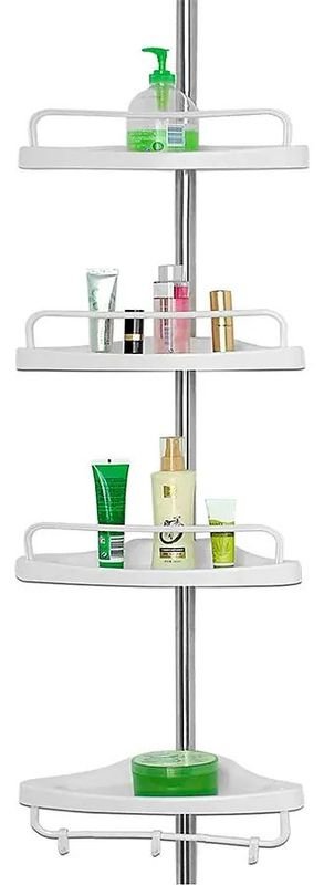 Esquinero de Baño Ajustable con 4 Estantes y Ganchos