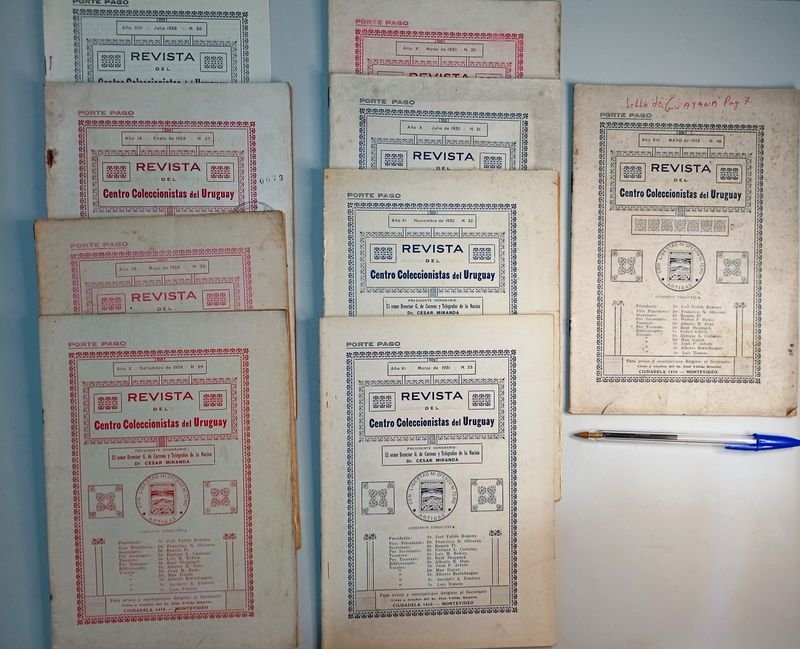 9 Revistas Centro Coleccionistas del Uruguay (1928-1933) con Publicidad de Época