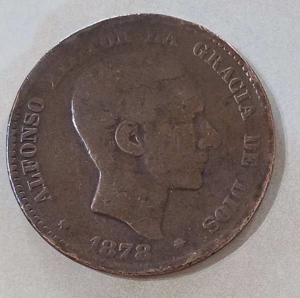 Moneda española de 10 céntimos de Cobre. Del año 1878 - imagen 1