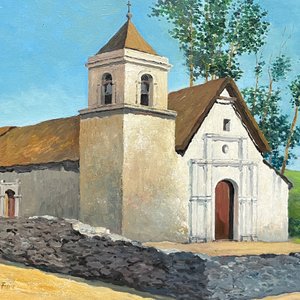 Oleo "Iglesia" de Carlos Menck Freire, 40 x 50 cm - imagen 1
