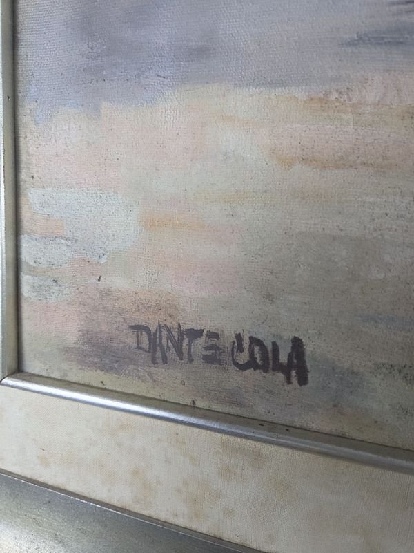 Óleo del artista Dante Cola, pintura al agua con escena de puerto - imagen 3