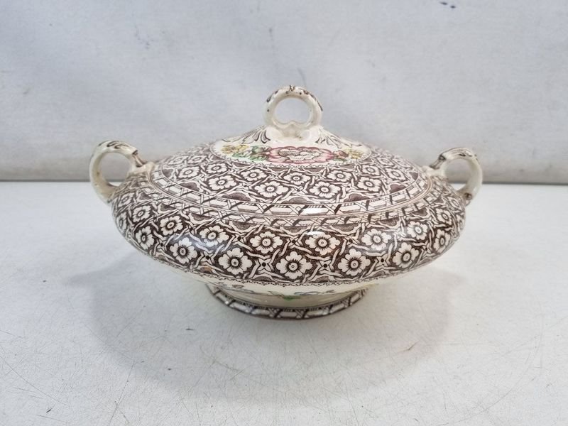 Sopera Antigua "Harvard Empire England" Cerámica Estampada Floral