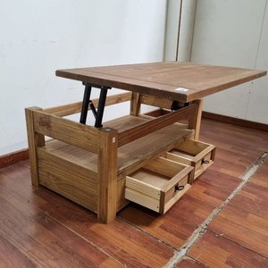 Mesa Ratona Elevable de Madera Rústica con Cajones y Tiradores de Hierro Forjado - imagen 2