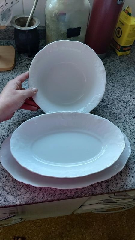 Juego de 3 Fuentes Blancas de Cerámica para Servir