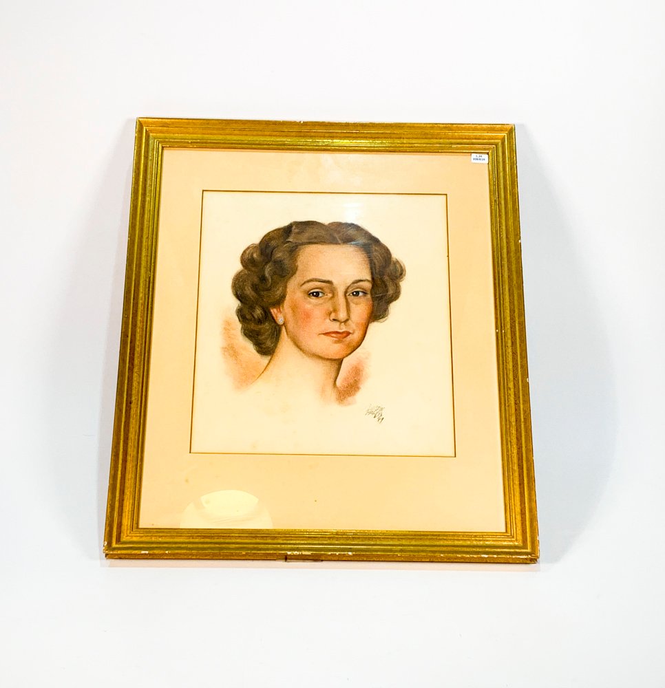 Cuadro Pastel Retrato de Dama Firmado Agustín Pardo