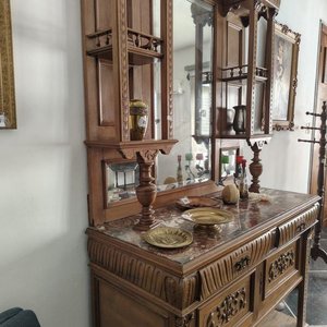 Aparador Trinchante Antiguo Victoriano de Roble Tallado con Alzada y Espejo - imagen 7