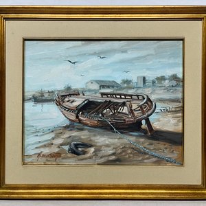Oleo "Bote en la Playa" de Aldo Curto, 40 x 50 cm - imagen 2
