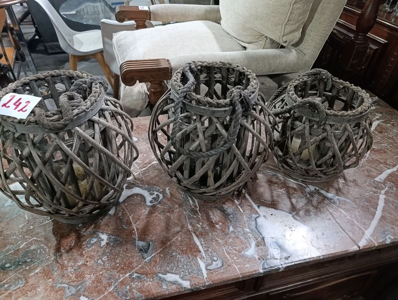 Lote de 3 Adornos Veleros de Mimbre y Cuerda