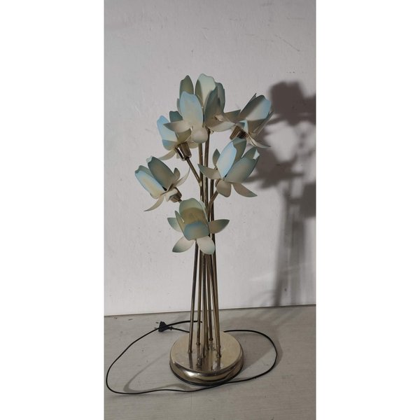 Lámpara de Mesa Estilo Flor con Tulipanes Celestes y Blancos