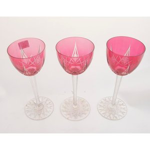 Juego de 3 Copas Altas de Cristal Rubí Tallado - imagen 2