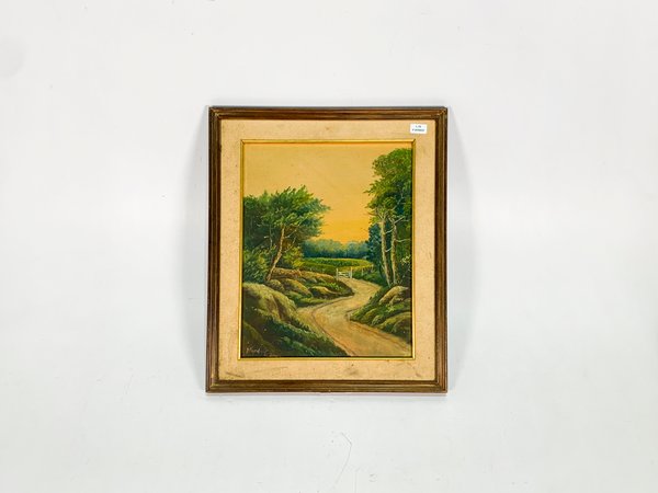 Lote siguiente: Pintura al óleo de paisaje campestre