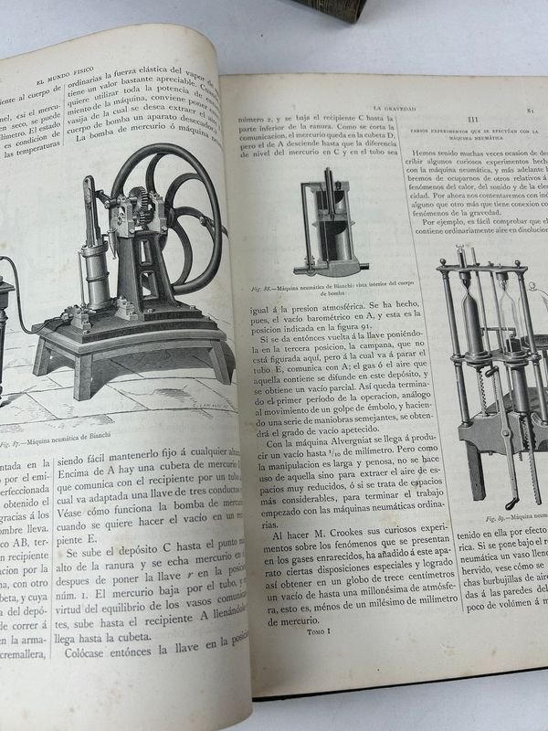 Cuatro libros de física en cuero con ilustraciones técnicas - imagen 4