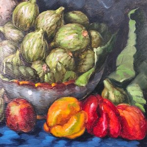 A. Volpe - Naturaleza Muerta con Alcachofas y Pimientos, Óleo sobre Lienzo - imagen 6