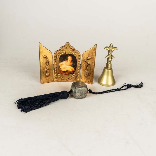 Campana de Bronce, Cuadro Religioso y Adorno de Peltre