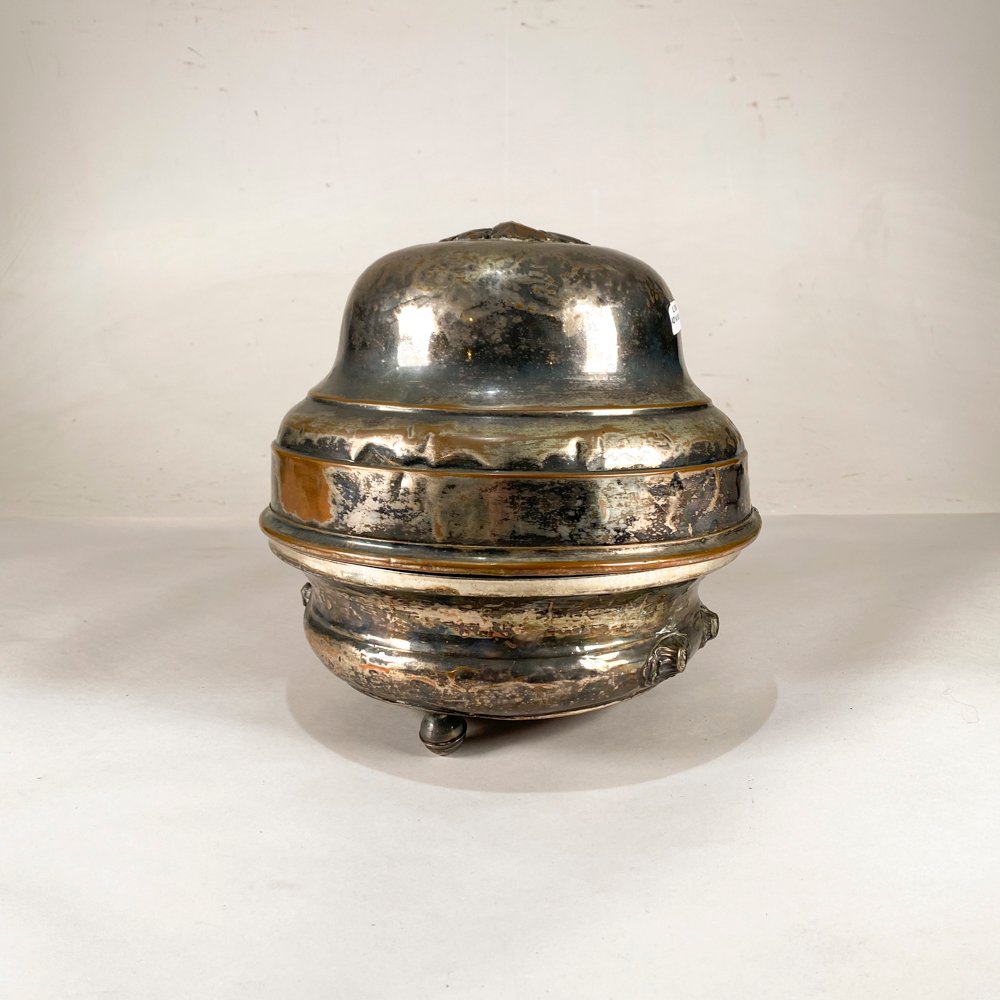 Antiguo "Chauffe-Plat" Calentador de Platos en Metal Plateado