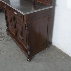 Aparador Colonial de Roble con Alzada, Tapa de Mármol y Puertas Vidriadas - imagen 3
