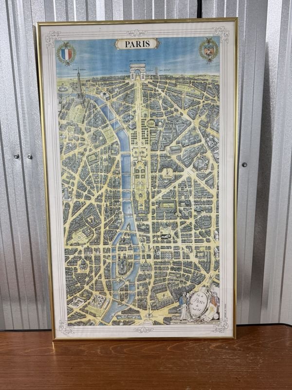 Mapa Enmarcado de París con Vista Aérea Clásica y Monumentos Emblemáticos