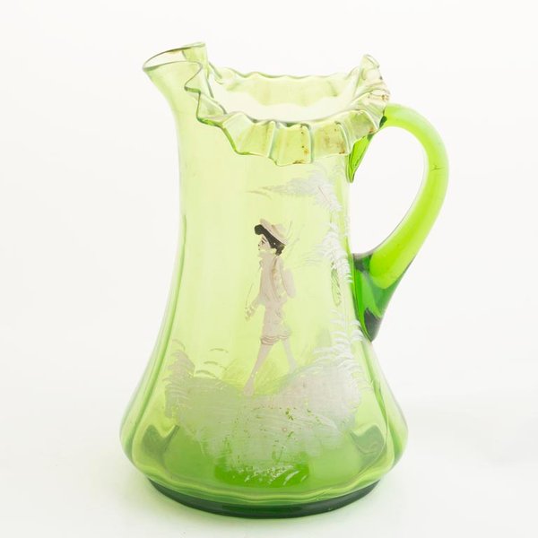 Jarra de Cristal Veneciano Verde con Esmalte y Figura - imagen 1