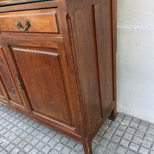 Alacena Antigua de Roble con Alzada Desmontable y Tapa de Mármol - imagen 11