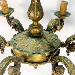 Araña Francesa de Bronce Labrado, Seis Luces - imagen 4