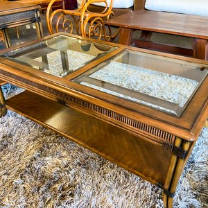 Mesa de Centro y Mesa Auxiliar Estilo Rústico con Vidrio y Ratán - imagen 3