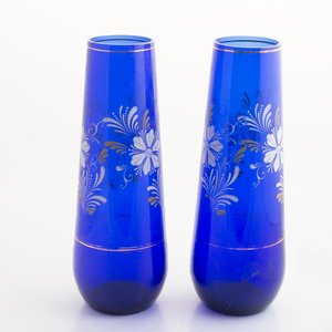Par de Floreros de Cristal Veneciano Azul con Esmalte y Detalles Dorados - imagen 2