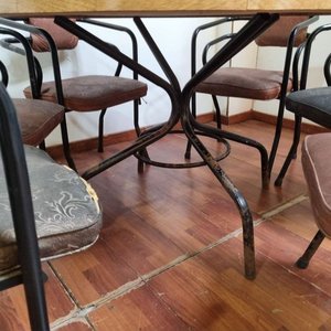 Juego de Comedor Retro: Mesa Redonda y 6 Sillas con Estructura de Hierro y Tapizado Jacquard - imagen 4