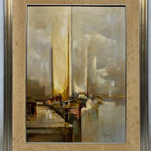 Oleo "Puerto" de Julio Fernández Cabral - 70 x 50 cm - imagen 2