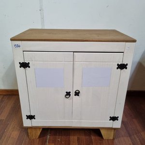 Mueble Auxiliar Blanco Rústico con Tapa Madera y Estante Interior - imagen 8