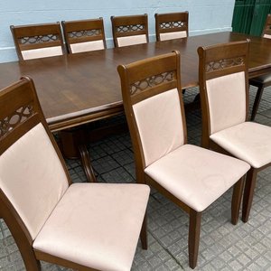 Juego de Comedor de Madera: Mesa Extensible y 10 Sillas Tapizadas Beige - imagen 18