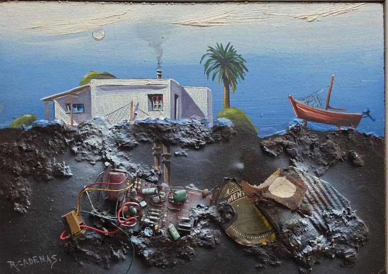 Cuadro "Paisaje con Ruinas" de Roberto Cadenas, 31 x 23 cm
