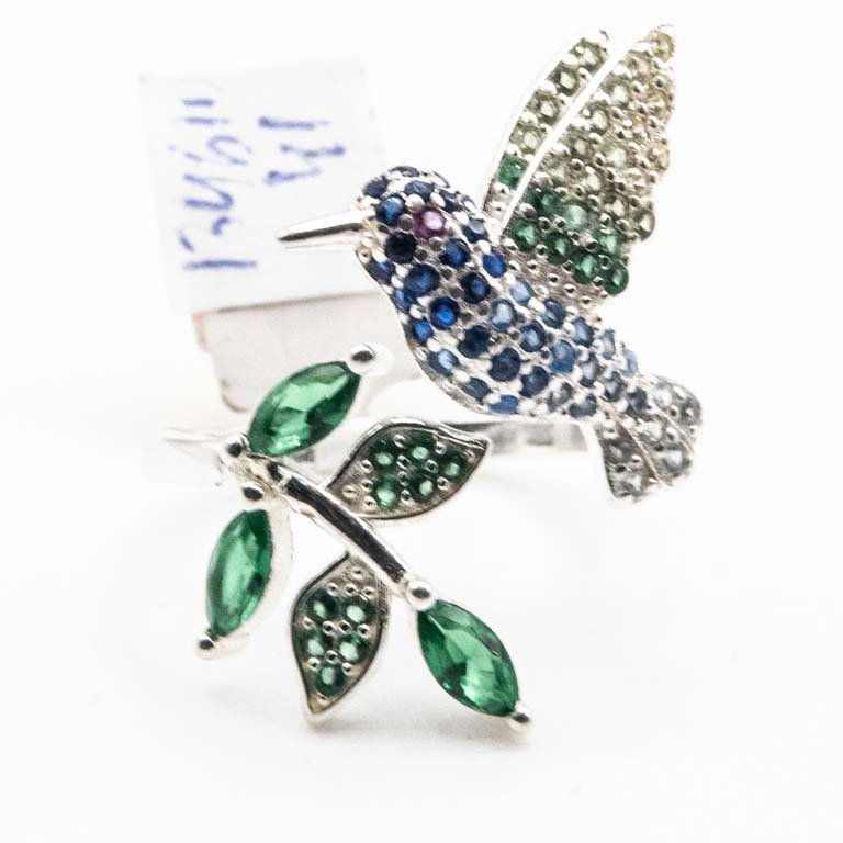 Anillo Picaflor de Plata con Circones Azules y Verdes