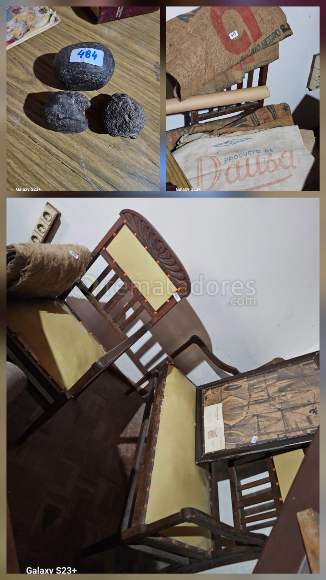 Lote de Objetos Varios: Piedras, Saco de Arpillera y Muebles Antiguos
