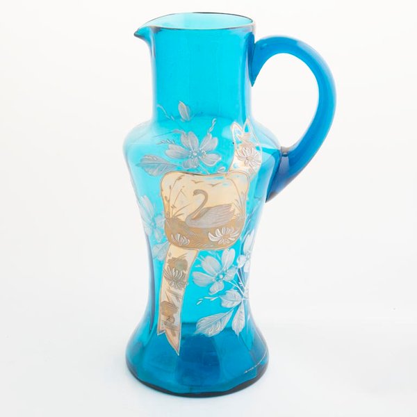 Jarra de Cristal Veneciano Azul con Esmalte y Cisne - 28cm - imagen 1