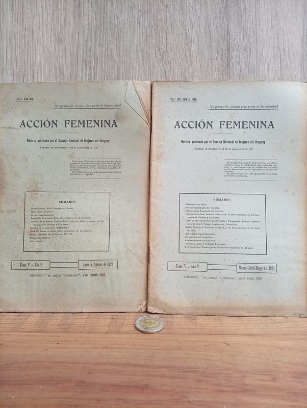 Acción Femenina: Revistas de 1917 y 1922 del Consejo Nacional de Mujeres del Uruguay