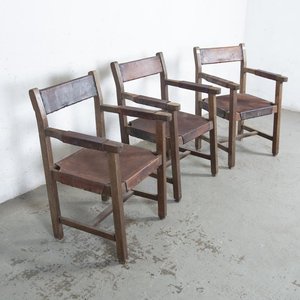 Tres Sillones de Madera y Cuero Estilo Safari - imagen 2