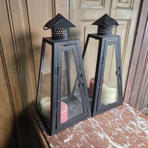 Par de Faroles Decorativos Negros con Velas - imagen 3