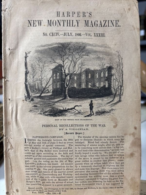 Encuadernación de la Revista Harper's de 1866 - Libro antiguo con estatua de león - imagen 3