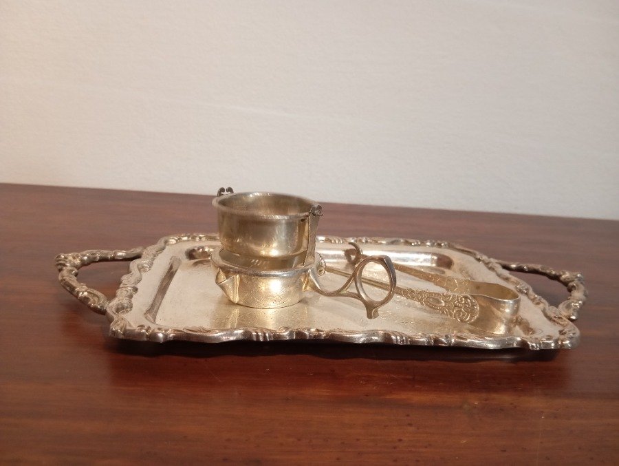Bandeja y pinza selladas de plata + pieza antigua de medida - imagen 5