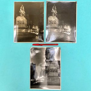 Lote siguiente: Lote de 3 fotos antiguas: Monumento ecuestre y edificios de Montevideo de noche