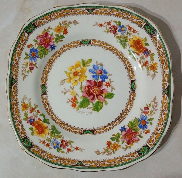 Platillo Vintage Grindley Creampetal "Chelsea Bouquet" Firmado P. Granet