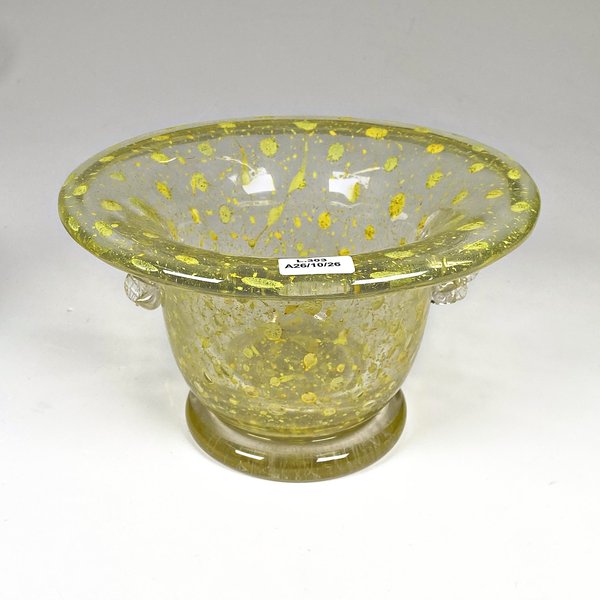 Florero de Cristal Murano Amarillo con Detalles Dorados