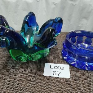 Centro de Mesa Decorativo Estilo Murano y Cenicero Azul Cobalto - imagen 1