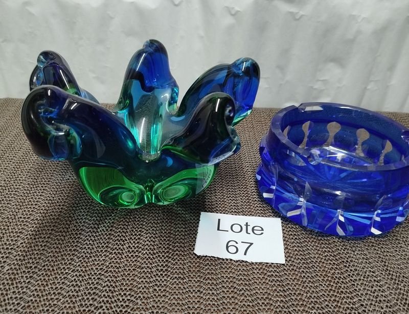 Centro de Mesa Decorativo Estilo Murano y Cenicero Azul Cobalto