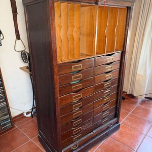 Gran Fichero Organizador Antiguo de Roble con Cortina y Cajones - imagen 11