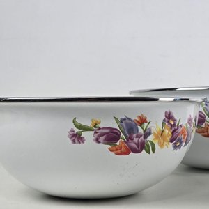 Set de 3 Cuencos de Cocina en Metal Enlozado Blanco con Flores - imagen 4