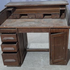 Escritorio Antiguo de Roble con Enrollable y Cajones - imagen 1