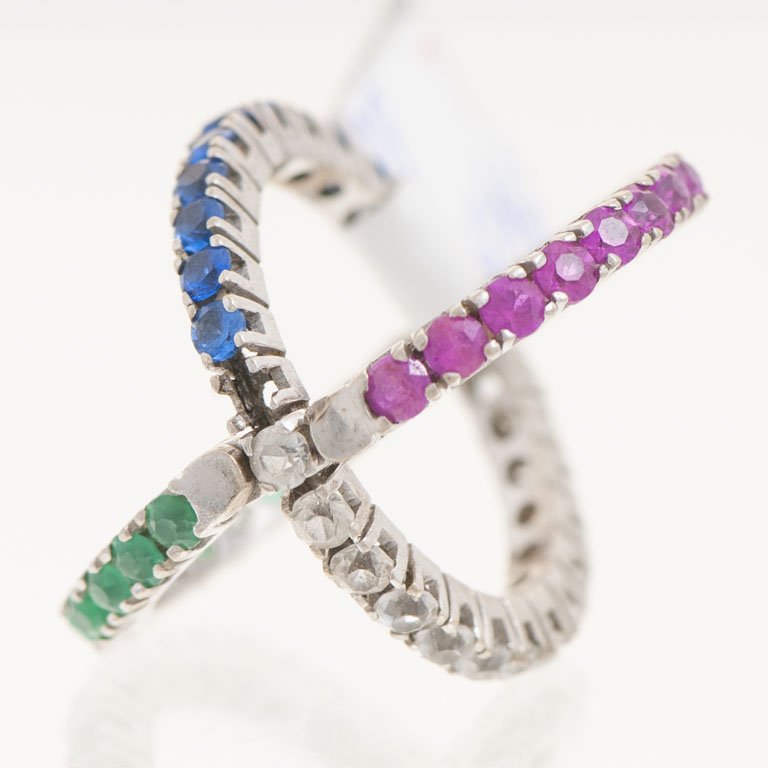 Anillo articulable de oro con rubíes, zafiros y brillantes - imagen 3