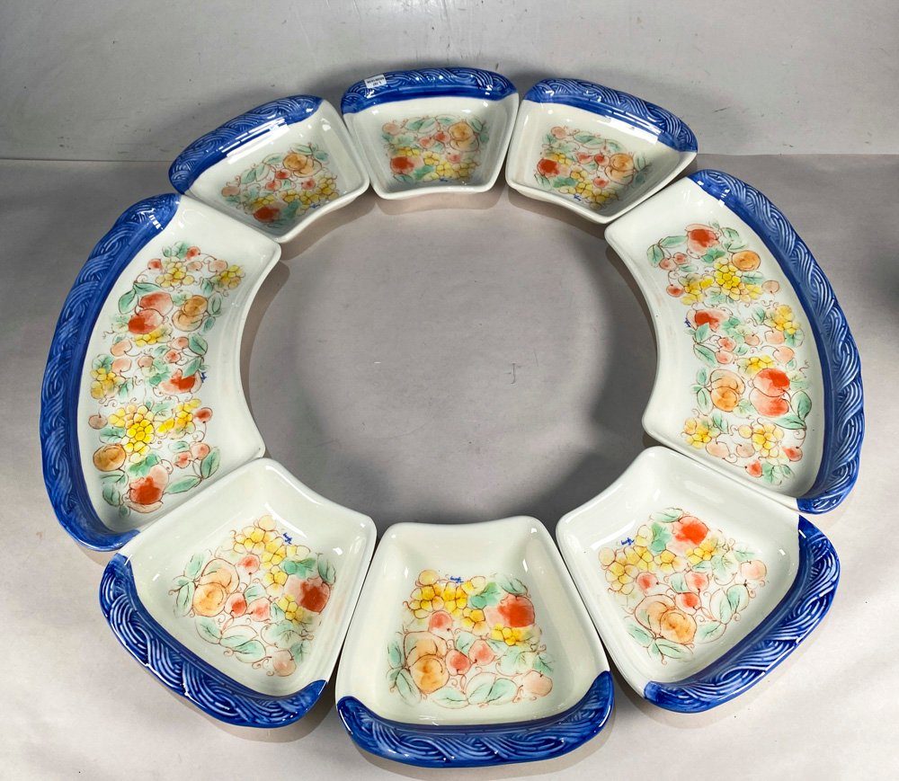 Gran Copetinero "Made in Italy" de Cerámica con Frutas y Guarda Azul - 8 Piezas